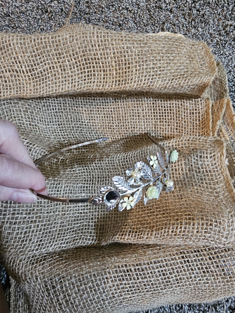 Floral Leaf Crystal Metal Headband in Gold with Pale Yellow Flowers